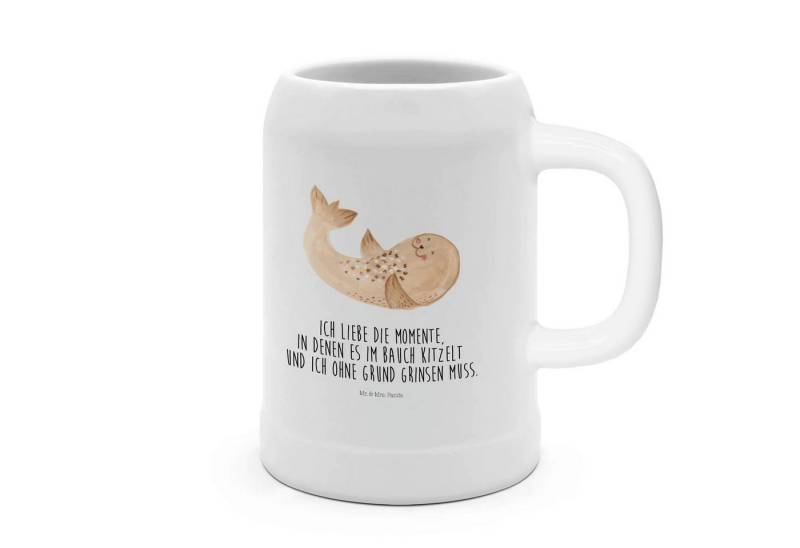 Mr. & Mrs. Panda Bierkrug Robbe Liegen - Weiß - Geschenk, Meerestier, Lachen, Steinzeugkrug, Ti, Steinzeug, Hochwertiges Steingut von Mr. & Mrs. Panda