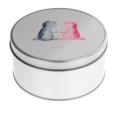 Mr. & Mrs. Panda Blechdose rund Axolotl Liebe - Geschenk, Metallkiste mit Deckel, Paar, Blechdosen mit Deckel, Ehemann, Metallboxen, Schwanzlurch, von Mr. & Mrs. Panda