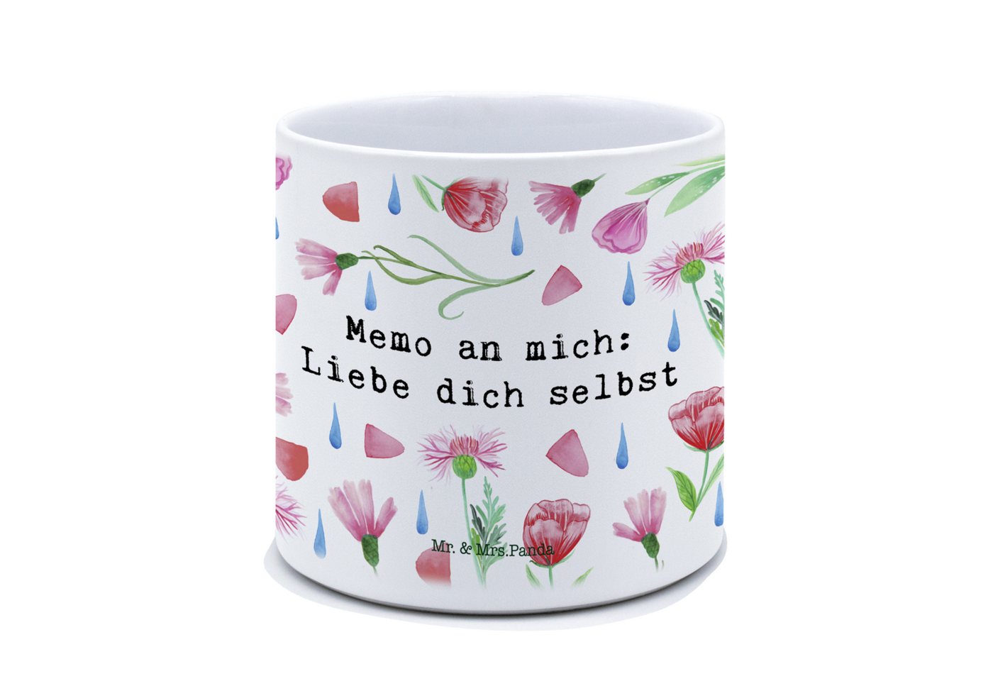 Mr. & Mrs. Panda Blumentopf Memo an Mich Liebe dich selbst - Weiß - Geschenk, Sommer Deko, Outdo (1 St), Design mit Herz von Mr. & Mrs. Panda