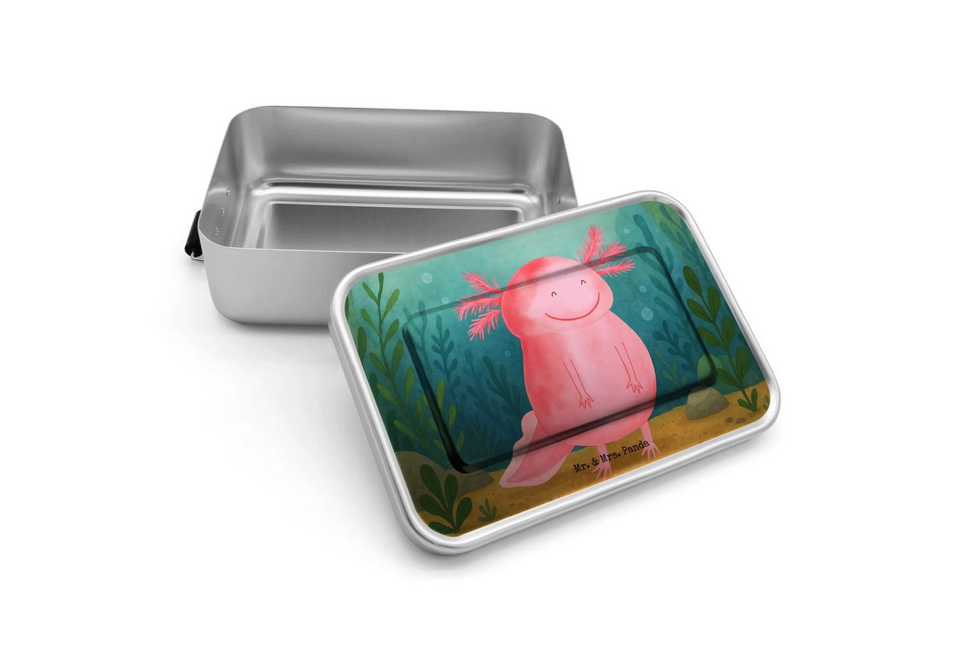 Mr. & Mrs. Panda Butterdose Axolotl Glücklich Design, Brotdose, Brotbox, Premium Aluminium, (Packung, 1-tlg., Axolotl glücklich), Nostalgisches Design von Mr. & Mrs. Panda