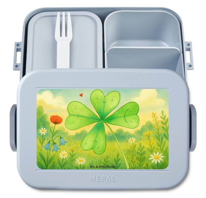 Mr. & Mrs. Panda Butterdose Blume Kleeblatt Design, MEPAL Bentobox, Blau Pastell, Brotdose, Umzug, Polypropylen lebensmittelecht, (Packung, 1-tlg) von Mr. & Mrs. Panda