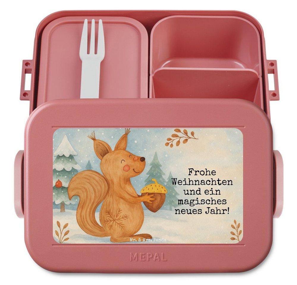 Mr. & Mrs. Panda Butterdose Eichhörnchen Weihnachten Design, MEPAL Bentobox, Rot Pastell, Weihnac, Polypropylen lebensmittelecht, (Packung, 1-tlg) von Mr. & Mrs. Panda