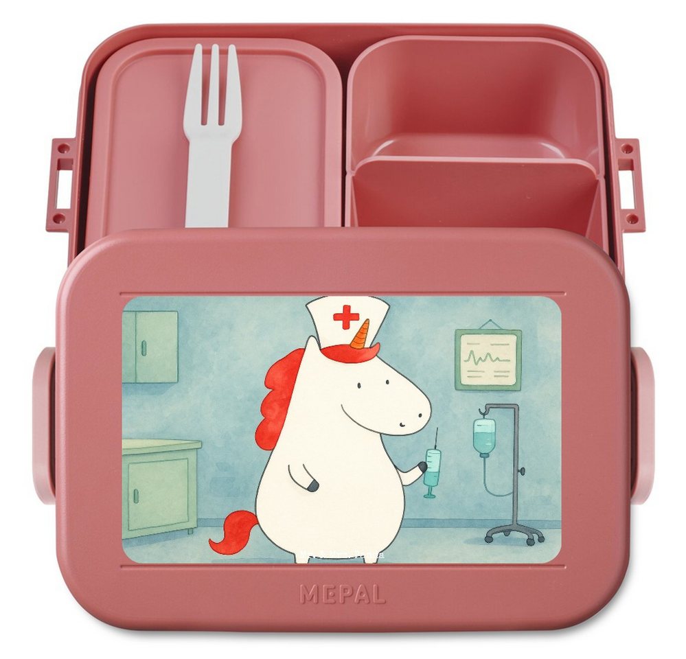 Mr. & Mrs. Panda Butterdose Einhorn Krankenschwester Design, MEPAL Bentobox, Rot Pastell, Kranken, Polypropylen lebensmittelecht, (Packung, 1-tlg) von Mr. & Mrs. Panda