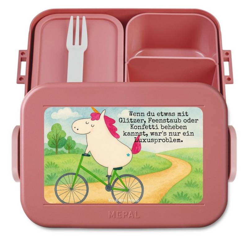 Mr. & Mrs. Panda Butterdose Einhorn Radfahrer Design, MEPAL Bentobox, Rot Pastell, Rad, Konfetti, Polypropylen lebensmittelecht, (Packung, 1-tlg) von Mr. & Mrs. Panda