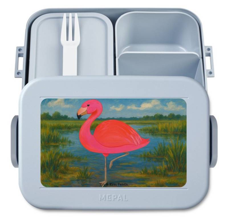 Mr. & Mrs. Panda Butterdose Flamingo Classic Design, MEPAL Bentobox, Blau Pastell, Rosa, Brotdose, Polypropylen lebensmittelecht, (Packung, 1-tlg) von Mr. & Mrs. Panda
