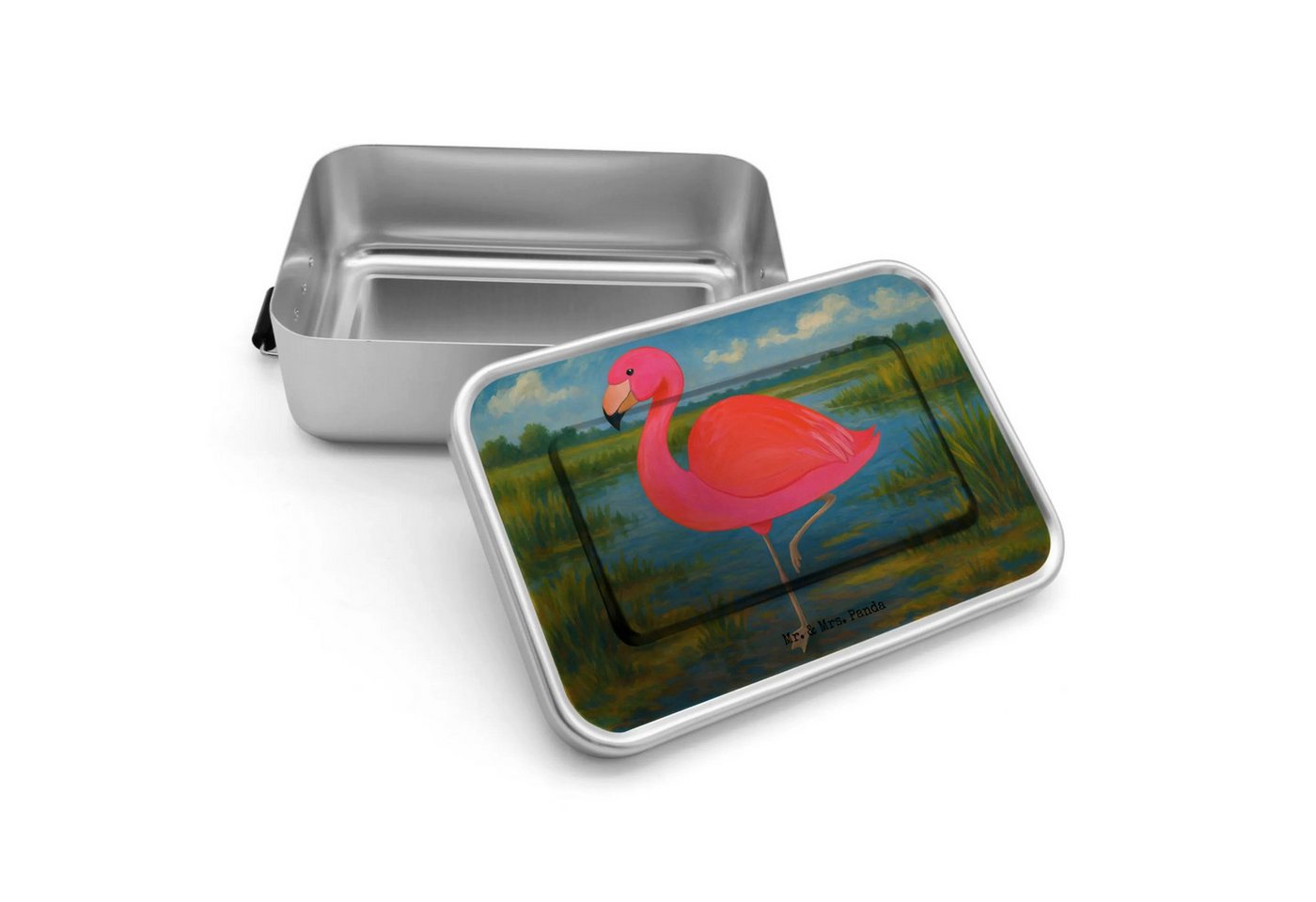 Mr. & Mrs. Panda Butterdose Flamingo Classic Design - Weiß - Geschenk, ich, Brotbox, Außenseiter, Premium Aluminium, (Packung, 1-tlg., Flamingo classic), Nostalgisches Design von Mr. & Mrs. Panda