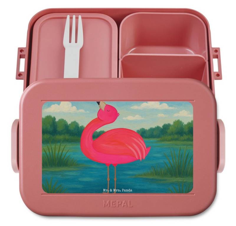 Mr. & Mrs. Panda Butterdose Flamingo Stolz Design, MEPAL Bentobox, Rot Pastell, glücklich, Brotdo, Polypropylen lebensmittelecht, (Packung, 1-tlg) von Mr. & Mrs. Panda