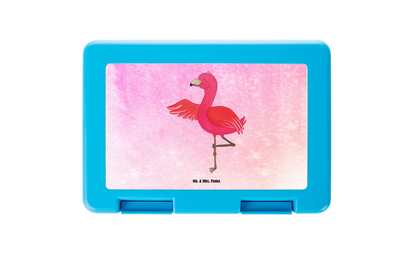 Mr. & Mrs. Panda Butterdose Flamingo Yoga - Aquarell Pink - Geschenk, Baum, Yoga-Übung, Brotzeitb, Premium Kunststoff, (1-tlg), Luftlöcher von Mr. & Mrs. Panda