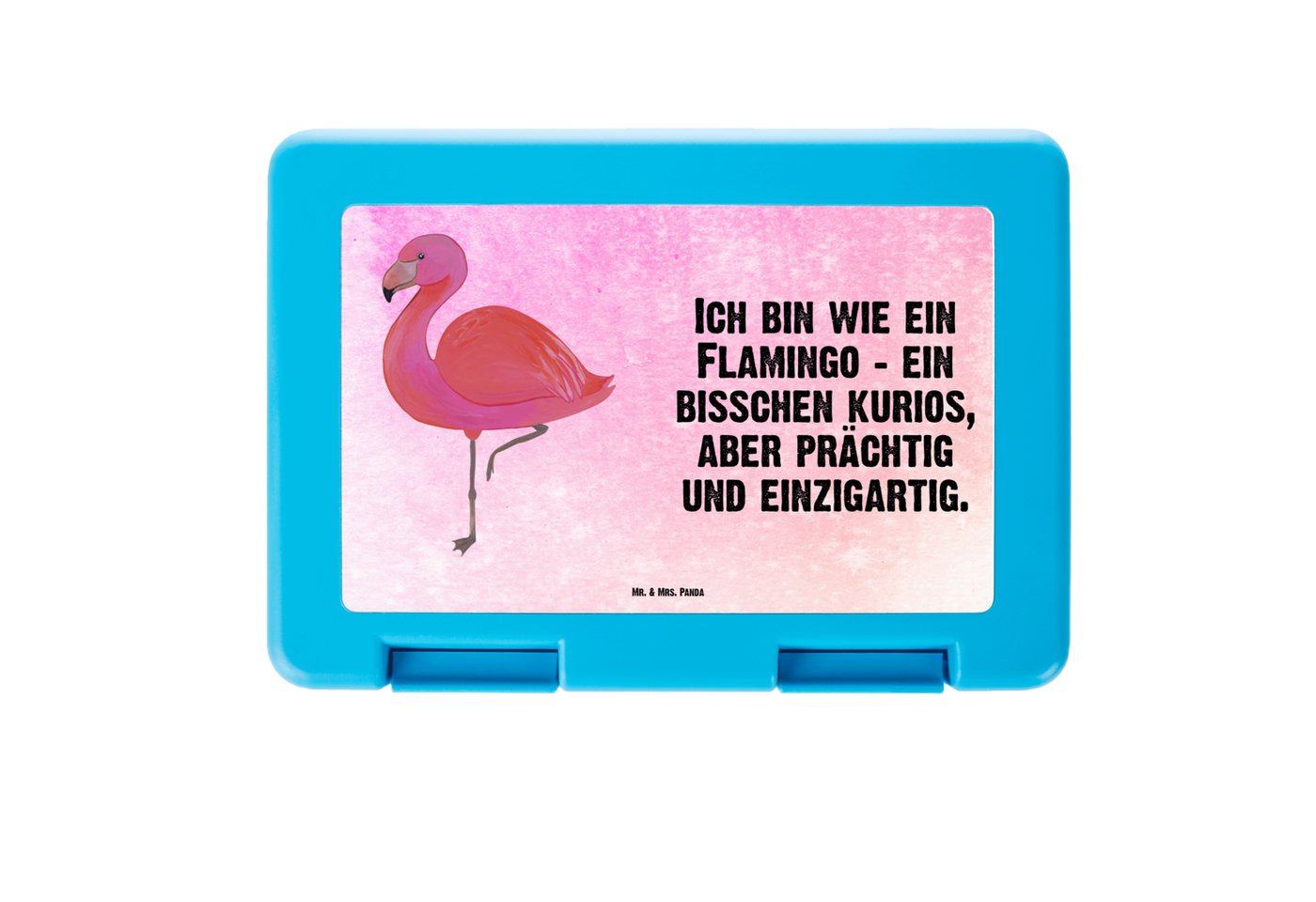 Mr. & Mrs. Panda Butterdose Flamingo Classic - Aquarell Pink - Geschenk, Brotbox, Butterbrotdose, Premium Kunststoff, (1-tlg), Sicherer Verschluss von Mr. & Mrs. Panda