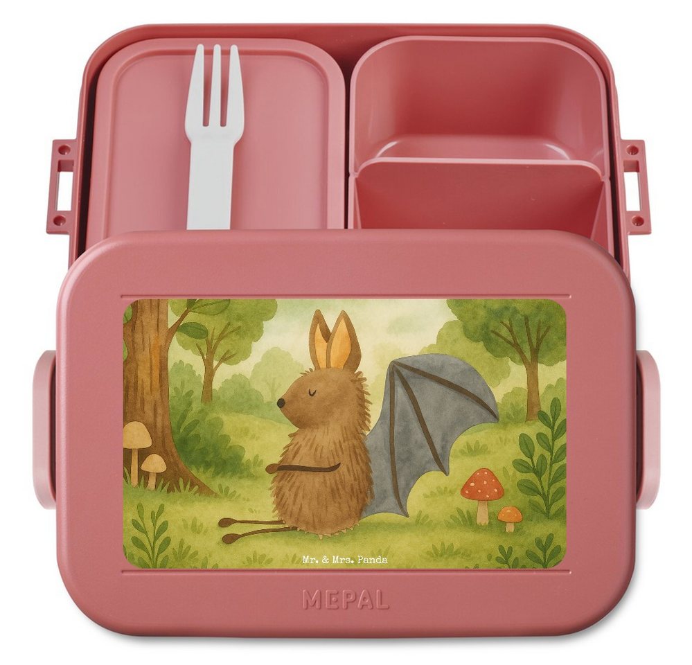 Mr. & Mrs. Panda Butterdose Fledermaus Sitzen Design, MEPAL Bentobox, Rot Pastell, Fledermäuse, B, Polypropylen lebensmittelecht, (Packung, 1-tlg) von Mr. & Mrs. Panda