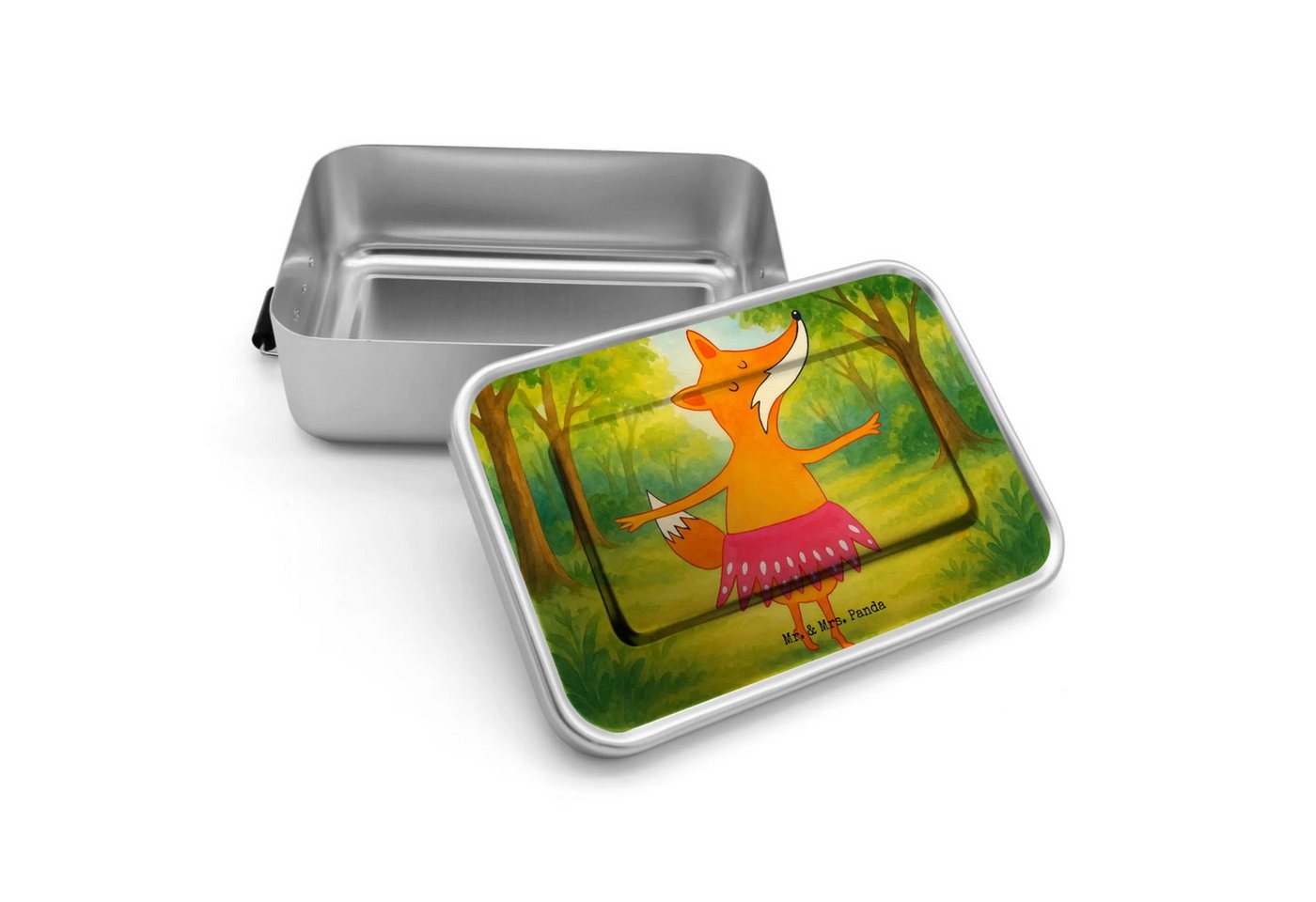 Mr. & Mrs. Panda Butterdose Fuchs Ballerina Design - Weiß - Geschenk, Brotdose, Brotbox, Tanzen, Premium Aluminium, (Packung, 1-tlg., Fuchs Ballerina), Nostalgisches Design von Mr. & Mrs. Panda