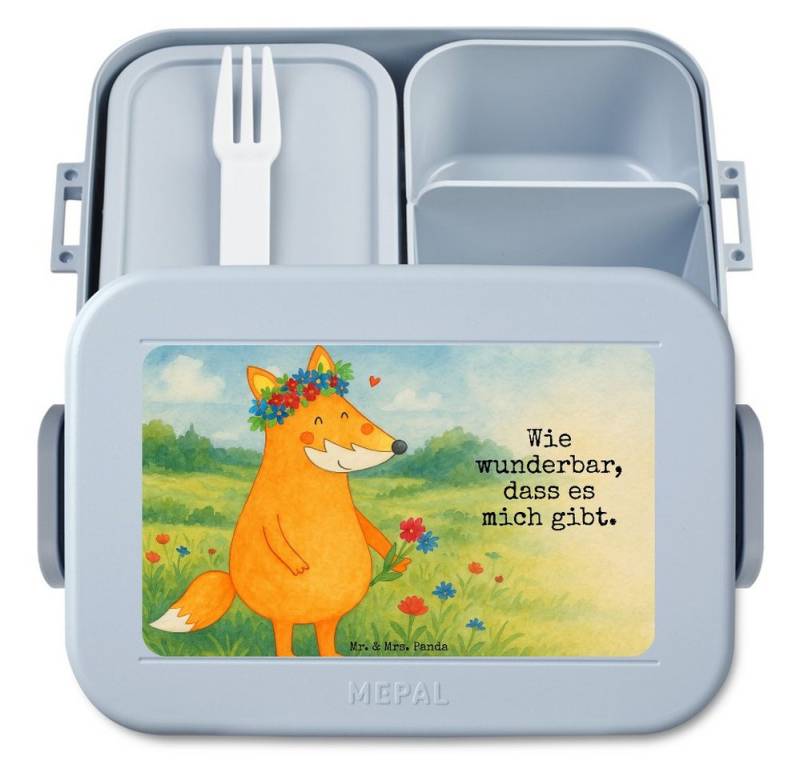 Mr. & Mrs. Panda Butterdose Fuchs Blumen Design, MEPAL Bentobox, Blau Pastell, Boho, Liebe, Brotd, Polypropylen lebensmittelecht, (Packung, 1-tlg) von Mr. & Mrs. Panda