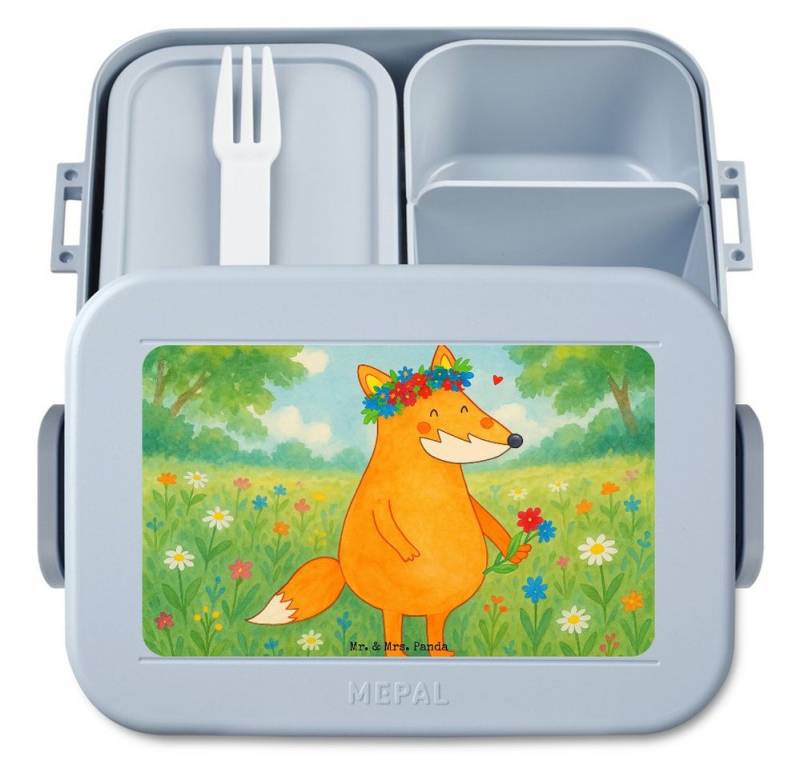 Mr. & Mrs. Panda Butterdose Fuchs Blumen Design, MEPAL Bentobox, Blau Pastell, Boho, Brotdose, Be, Polypropylen lebensmittelecht, (Packung, 1-tlg) von Mr. & Mrs. Panda