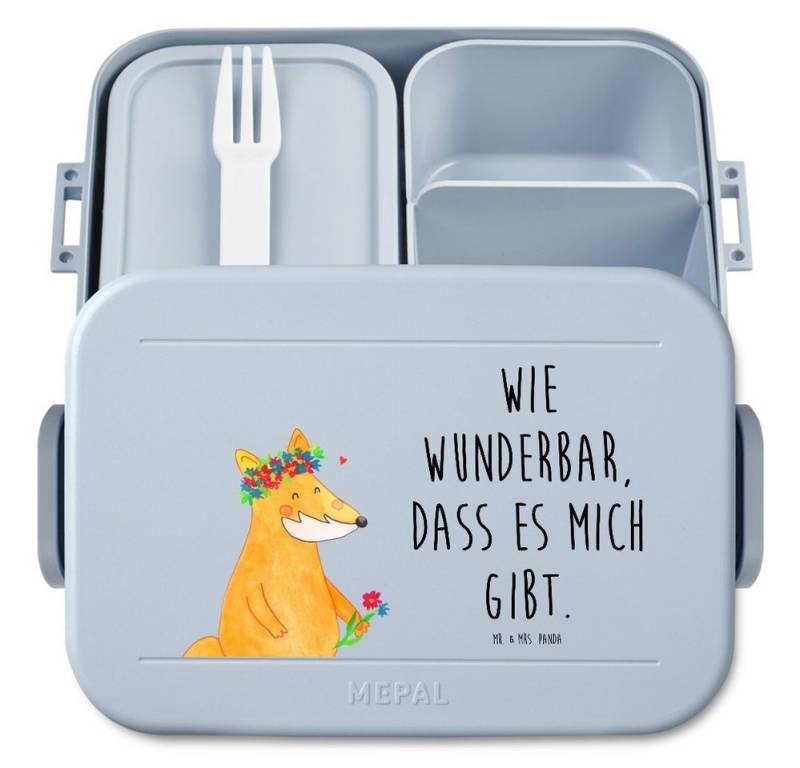 Mr. & Mrs. Panda Butterdose Fuchs Blumen Motiv, MEPAL Bentobox, Blau Pastell, Bentobox, Ich, Boho, Polypropylen lebensmittelecht, (Packung, 1-tlg) von Mr. & Mrs. Panda