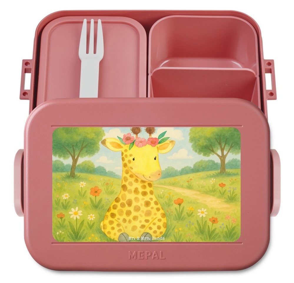 Mr. & Mrs. Panda Butterdose Giraffe Blumenkranz Design, MEPAL Bentobox, Rot Pastell, Selbstliebe, Polypropylen lebensmittelecht, (Packung, 1-tlg) von Mr. & Mrs. Panda