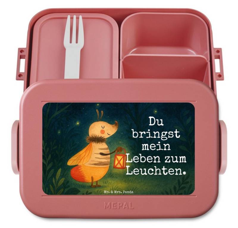 Mr. & Mrs. Panda Butterdose Glühwürmchen Design, MEPAL Bentobox, Rot Pastell, Liebesspruch, Brotd, Polypropylen lebensmittelecht, (Packung, 1-tlg) von Mr. & Mrs. Panda
