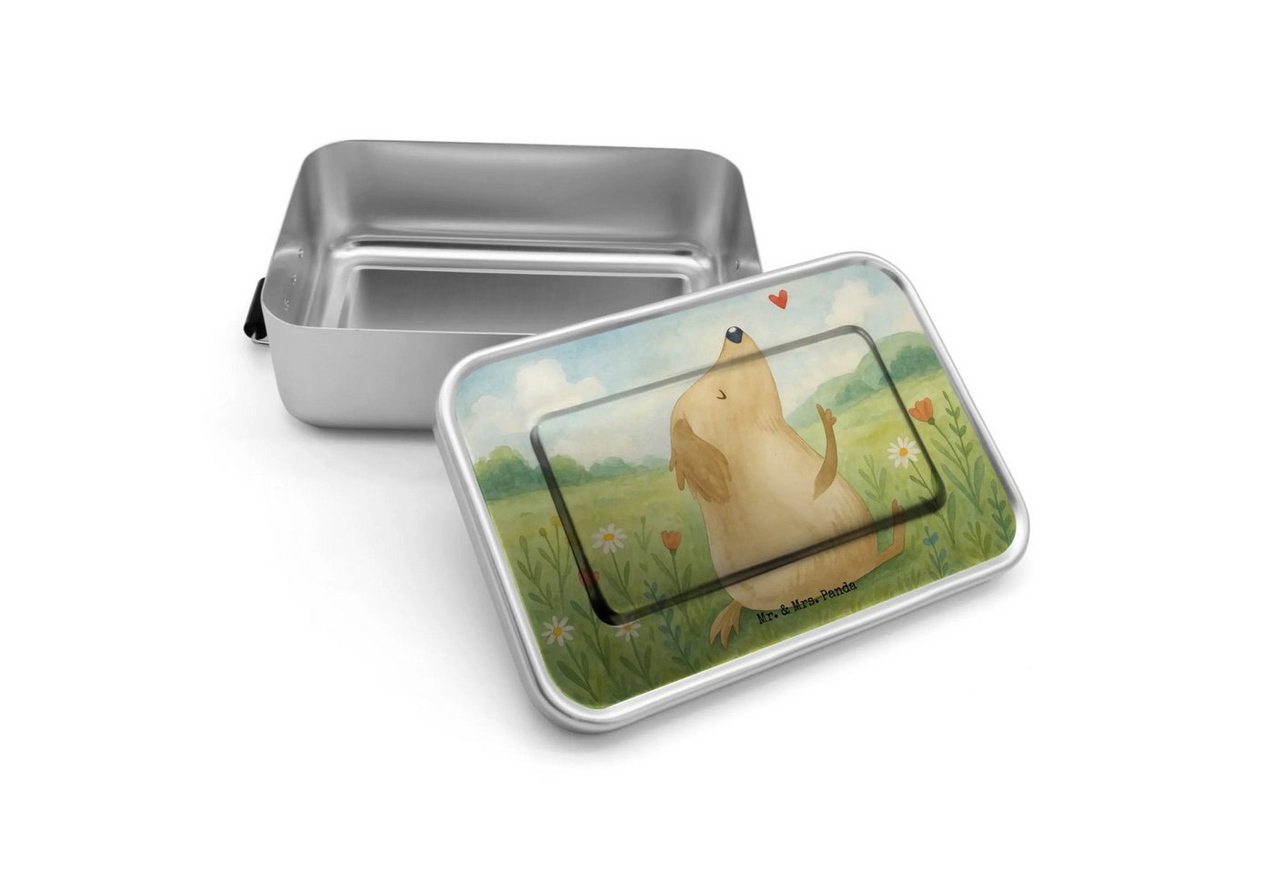 Mr. & Mrs. Panda Butterdose Hund Liebe Design - Weiß - Geschenk, Hunde, Hundeliebe, Brotbox, Sprü, Premium Aluminium, (Packung, 1-tlg., Hund Liebe), Praktischer Doppelverschluss von Mr. & Mrs. Panda