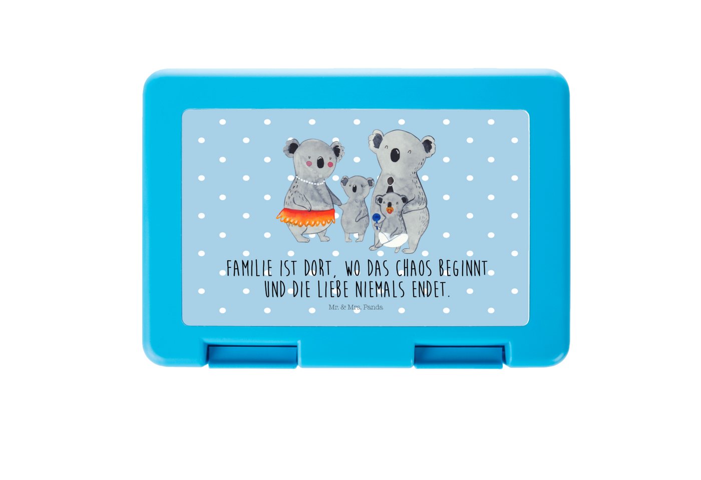 Mr. & Mrs. Panda Butterdose Koala Familie - Blau Pastell - Geschenk, Koalas, Muttertag, Brotbox, Premium Kunststoff, (1-tlg), Luftlöcher von Mr. & Mrs. Panda