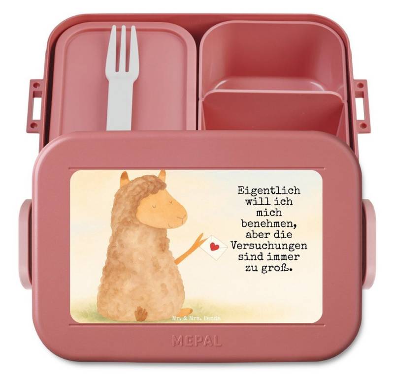 Mr. & Mrs. Panda Butterdose Alpaka Fahne Design, MEPAL Bentobox, Rot Pastell, Lamas, Lama, Liebe, Polypropylen lebensmittelecht, (Packung, 1-tlg) von Mr. & Mrs. Panda