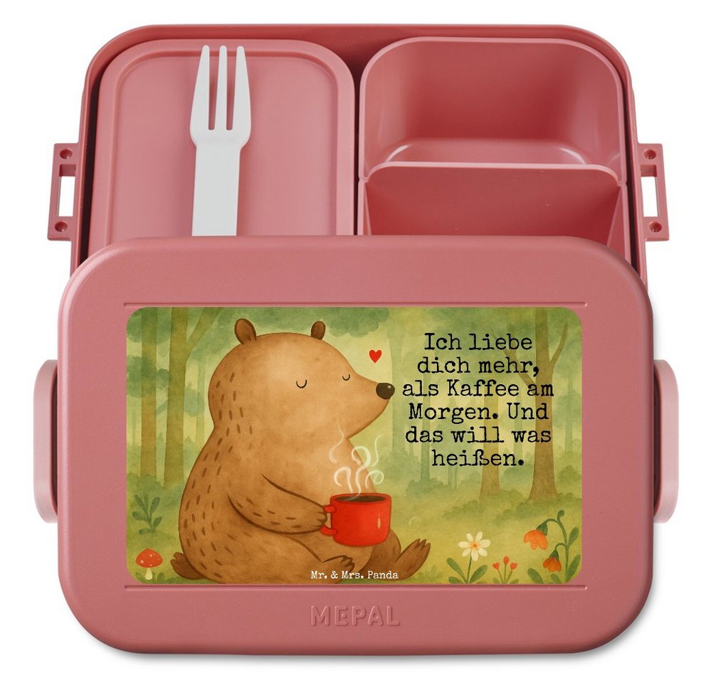 Mr. & Mrs. Panda Butterdose Bär Morgenkaffee Design, MEPAL Bentobox, Rot Pastell, Valentinstag, M, Polypropylen lebensmittelecht, (Packung, 1-tlg) von Mr. & Mrs. Panda
