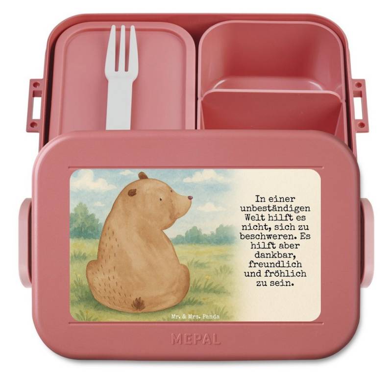 Mr. & Mrs. Panda Butterdose Bär Schulterblick Design, MEPAL Bentobox, Rot Pastell, Bären, Teddy, Polypropylen lebensmittelecht, (Packung, 1-tlg) von Mr. & Mrs. Panda