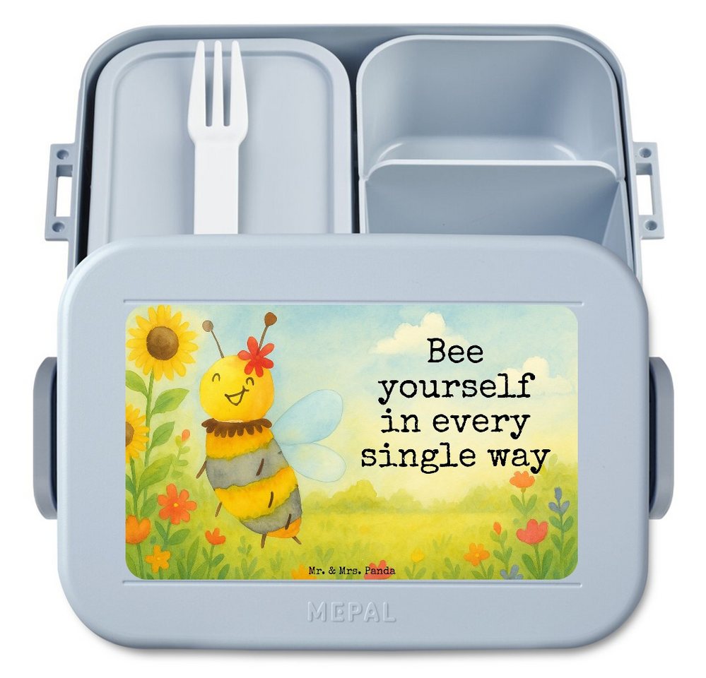 Mr. & Mrs. Panda Butterdose Biene Blume Design, MEPAL Bentobox, Blau Pastell, Brotdose, Bentobox, Polypropylen lebensmittelecht, (Packung, 1-tlg) von Mr. & Mrs. Panda