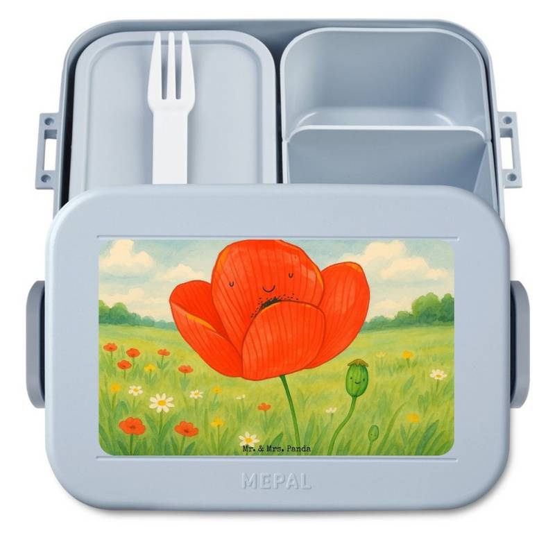 Mr. & Mrs. Panda Butterdose Blume Mohnblume Design, MEPAL Bentobox, Blau Pastell, Garten, Selbstl, Polypropylen lebensmittelecht, (Packung, 1-tlg) von Mr. & Mrs. Panda