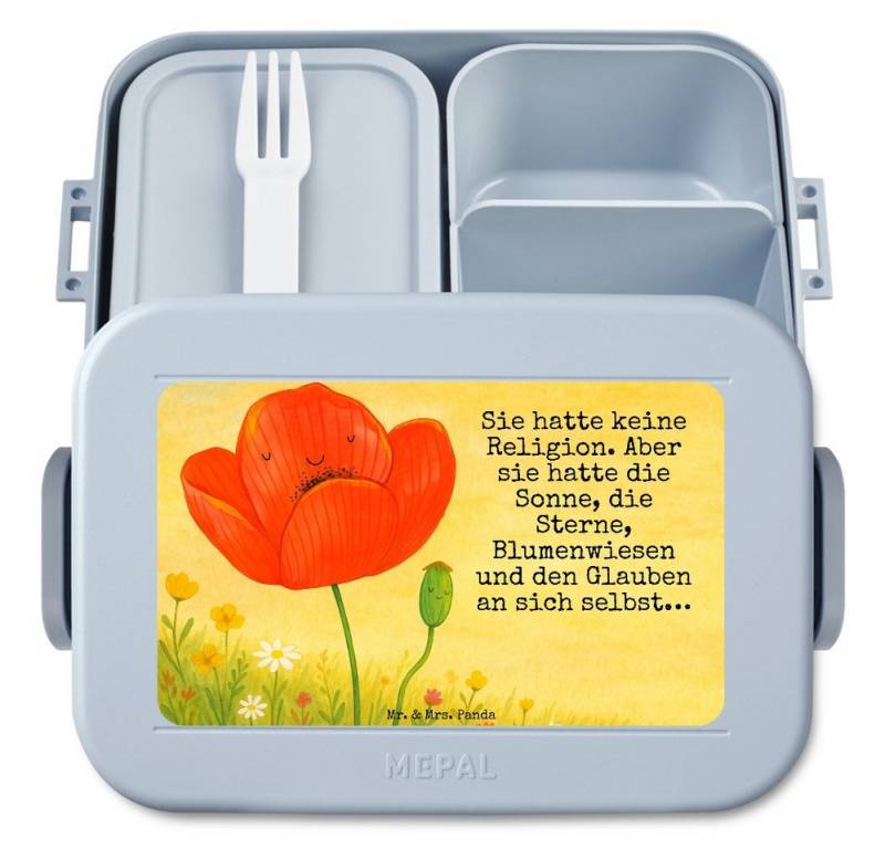 Mr. & Mrs. Panda Butterdose Blume Mohnblume Design, MEPAL Bentobox, Blau Pastell, Brotdose, Garte, Polypropylen lebensmittelecht, (Packung, 1-tlg) von Mr. & Mrs. Panda