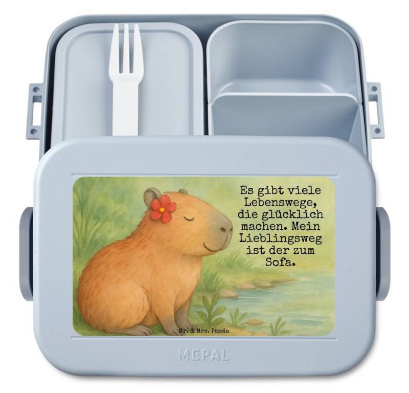 Mr. & Mrs. Panda Butterdose Capybara Blume Design, MEPAL Bentobox, Blau Pastell, Lustige Sprüche, Polypropylen lebensmittelecht, (Packung, 1-tlg) von Mr. & Mrs. Panda