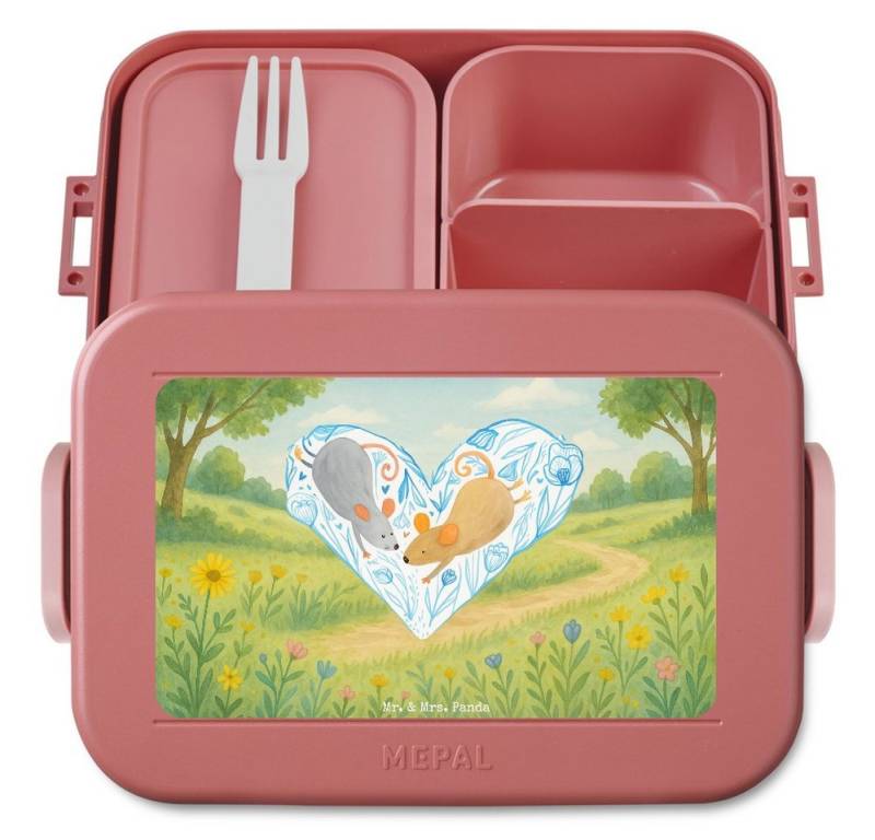 Mr. & Mrs. Panda Butterdose Mäuse Herz Design, MEPAL Bentobox, Rot Pastell, Liebe, für Immer, Bro, Polypropylen lebensmittelecht, (Packung, 1-tlg) von Mr. & Mrs. Panda