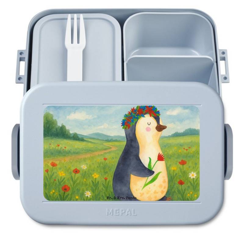Mr. & Mrs. Panda Butterdose Pinguin Blumen Design, MEPAL Bentobox, Blau Pastell, Geschenkidee, Le, Polypropylen lebensmittelecht, (Packung, 1-tlg) von Mr. & Mrs. Panda