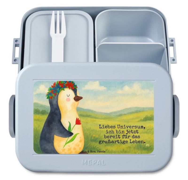 Mr. & Mrs. Panda Butterdose Pinguin Blumen Design, MEPAL Bentobox, Blau Pastell, Motivation, Gesc, Polypropylen lebensmittelecht, (Packung, 1-tlg) von Mr. & Mrs. Panda