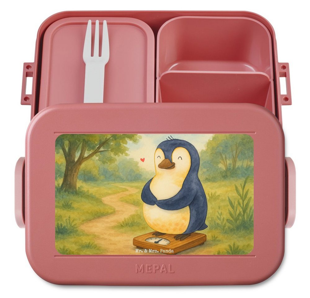 Mr. & Mrs. Panda Butterdose Pinguin Diät Design, MEPAL Bentobox, Rot Pastell, glücklich, Gewicht, Polypropylen lebensmittelecht, (Packung, 1-tlg) von Mr. & Mrs. Panda
