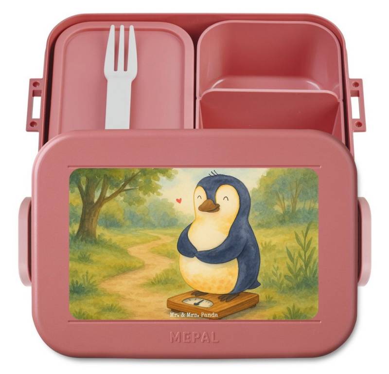 Mr. & Mrs. Panda Butterdose Pinguin Diät Design, MEPAL Bentobox, Rot Pastell, glücklich, Gewicht, Polypropylen lebensmittelecht, (Packung, 1-tlg) von Mr. & Mrs. Panda