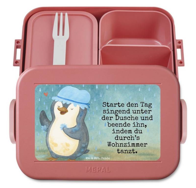 Mr. & Mrs. Panda Butterdose Pinguin Duschen Design, MEPAL Bentobox, Rot Pastell, Lebensmotto, Bro, Polypropylen lebensmittelecht, (Packung, 1-tlg) von Mr. & Mrs. Panda