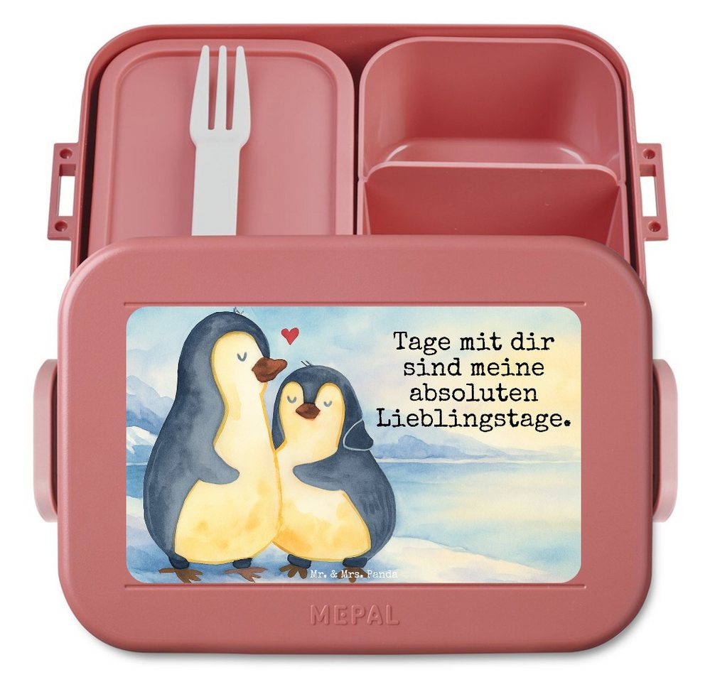 Mr. & Mrs. Panda Butterdose Pinguin umarmen Design, MEPAL Bentobox, Rot Pastell, Liebe, Brotdose, Polypropylen lebensmittelecht, (Packung, 1-tlg) von Mr. & Mrs. Panda