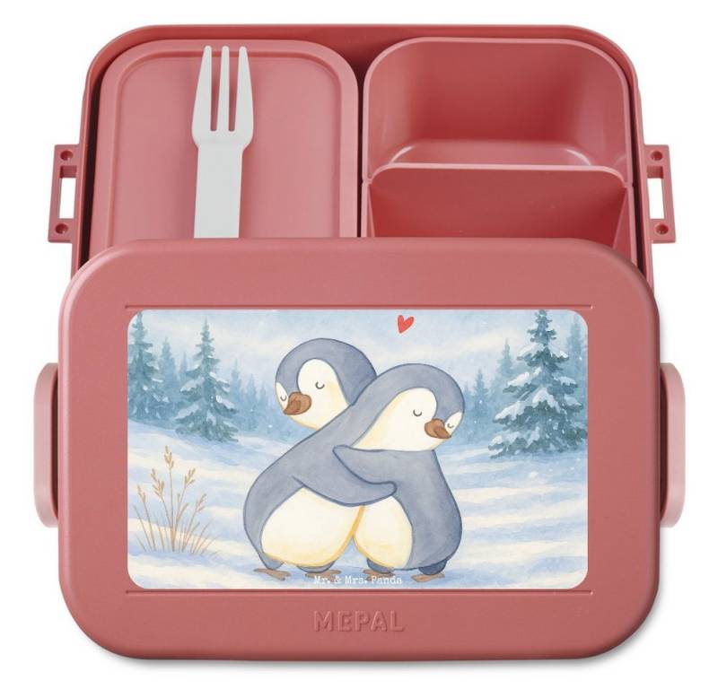 Mr. & Mrs. Panda Butterdose Pinguine Kuscheln Design, MEPAL Bentobox, Rot Pastell, Geschenk für F, Polypropylen lebensmittelecht, (Packung, 1-tlg) von Mr. & Mrs. Panda