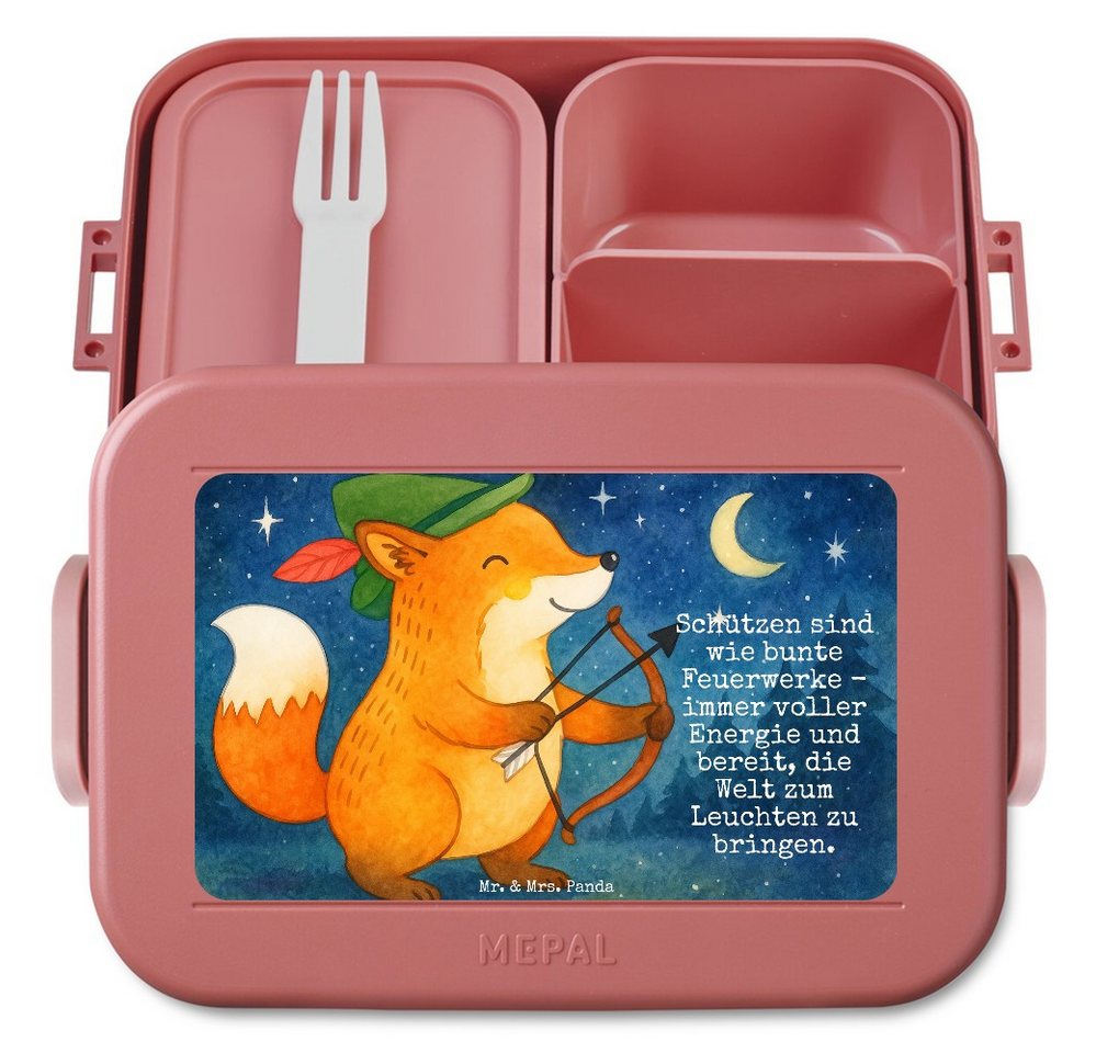 Mr. & Mrs. Panda Butterdose Schütze Astrologie Design, MEPAL Bentobox, Rot Pastell, Geburtstagsge, Polypropylen lebensmittelecht, (Packung, 1-tlg) von Mr. & Mrs. Panda