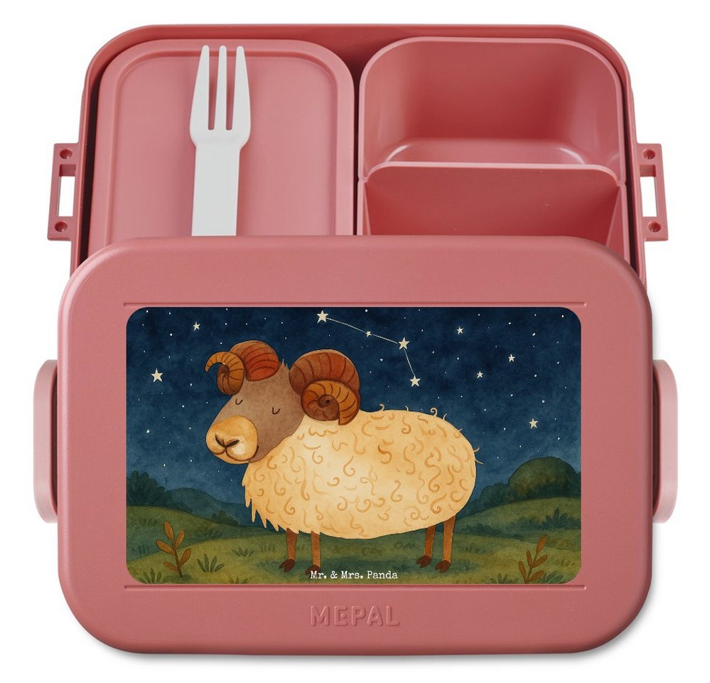 Mr. & Mrs. Panda Butterdose Sternzeichen Widder Design, MEPAL Bentobox, Rot Pastell, Geburtstag M, Polypropylen lebensmittelecht, (Packung, 1-tlg) von Mr. & Mrs. Panda