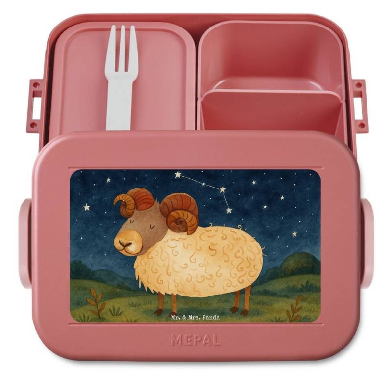Mr. & Mrs. Panda Butterdose Sternzeichen Widder Design, MEPAL Bentobox, Rot Pastell, Geburtstag M, Polypropylen lebensmittelecht, (Packung, 1-tlg) von Mr. & Mrs. Panda