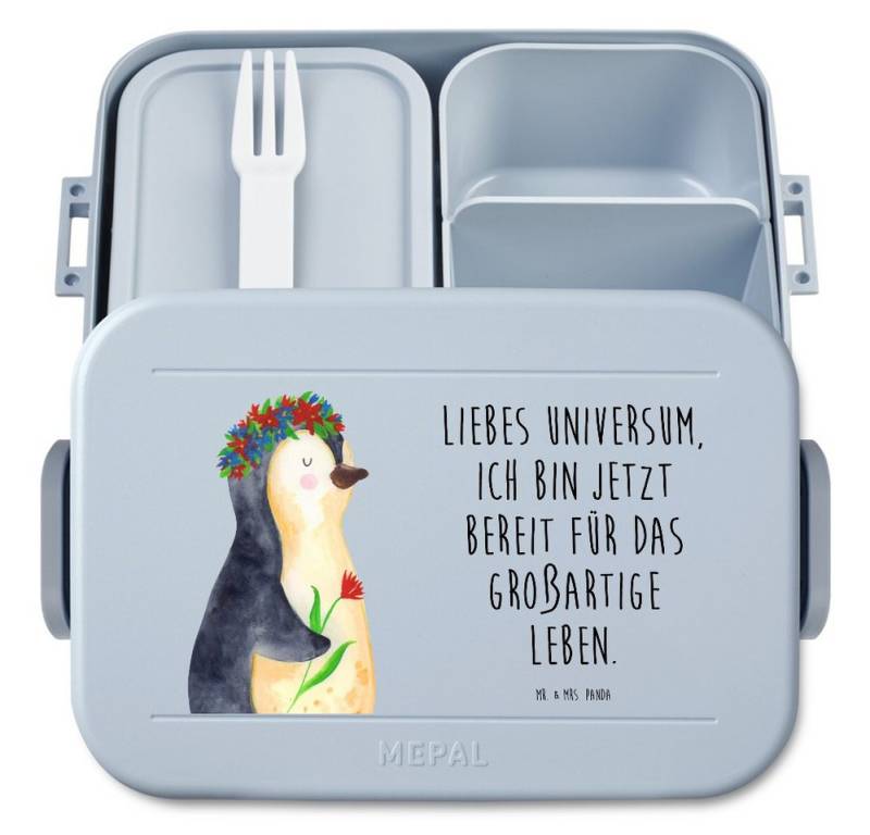 Mr. & Mrs. Panda Butterdose Pinguin Blumen Motiv, MEPAL Bentobox, Blau Pastell, Motivation, Brotd, Polypropylen lebensmittelecht, (Packung, 1-tlg) von Mr. & Mrs. Panda