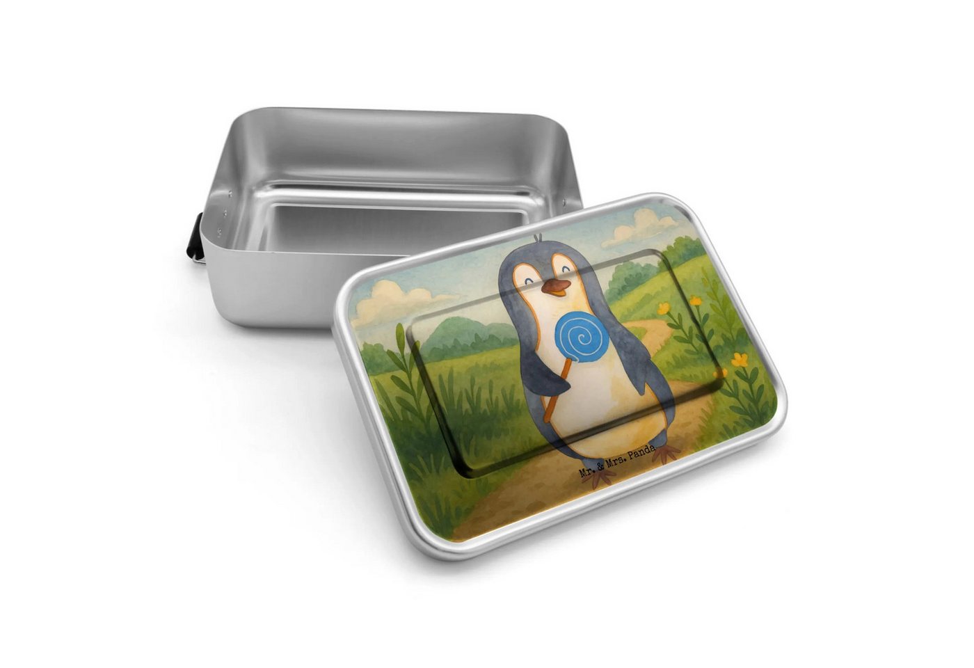 Mr. & Mrs. Panda Butterdose Pinguin Lolli Design - Weiß - Geschenk, Süßigkeiten, Brotbox, Ganove, Premium Aluminium, (Packung, 1-tlg., Pinguin Lolli), Einladendes und stilvolles Design von Mr. & Mrs. Panda