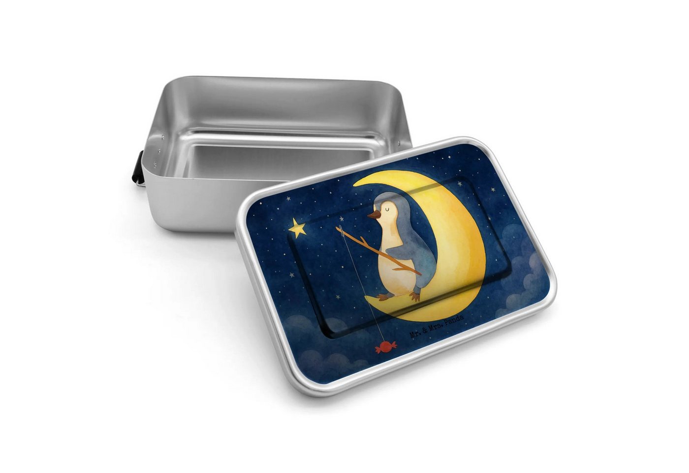 Mr. & Mrs. Panda Butterdose Pinguin Mond Design - Weiß - Geschenk, Brotdose, Angel, Brotbox, Eins, Premium Aluminium, (Packung, 1-tlg., Pinguin Mond), Einladendes und stilvolles Design von Mr. & Mrs. Panda