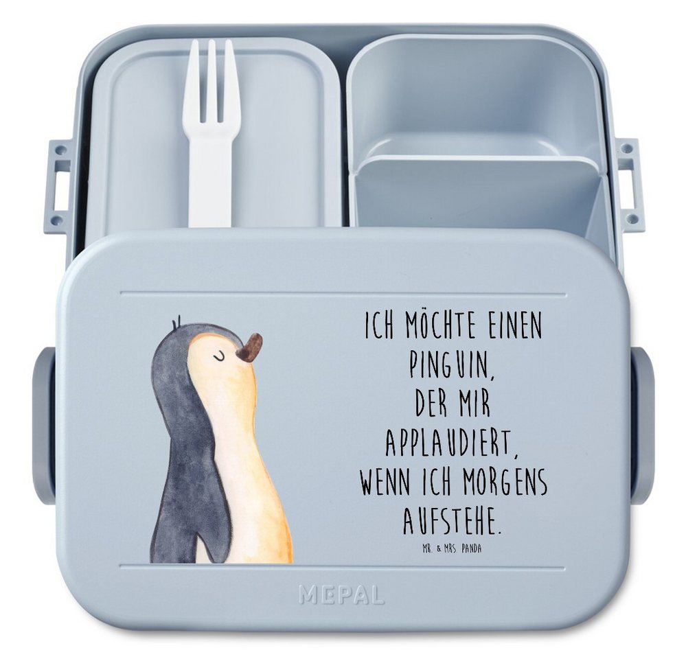 Mr. & Mrs. Panda Butterdose Pinguin marschieren Motiv, MEPAL Bentobox, Blau Pastell, Aufstehen, F, Polypropylen lebensmittelecht, (Packung, 1-tlg) von Mr. & Mrs. Panda