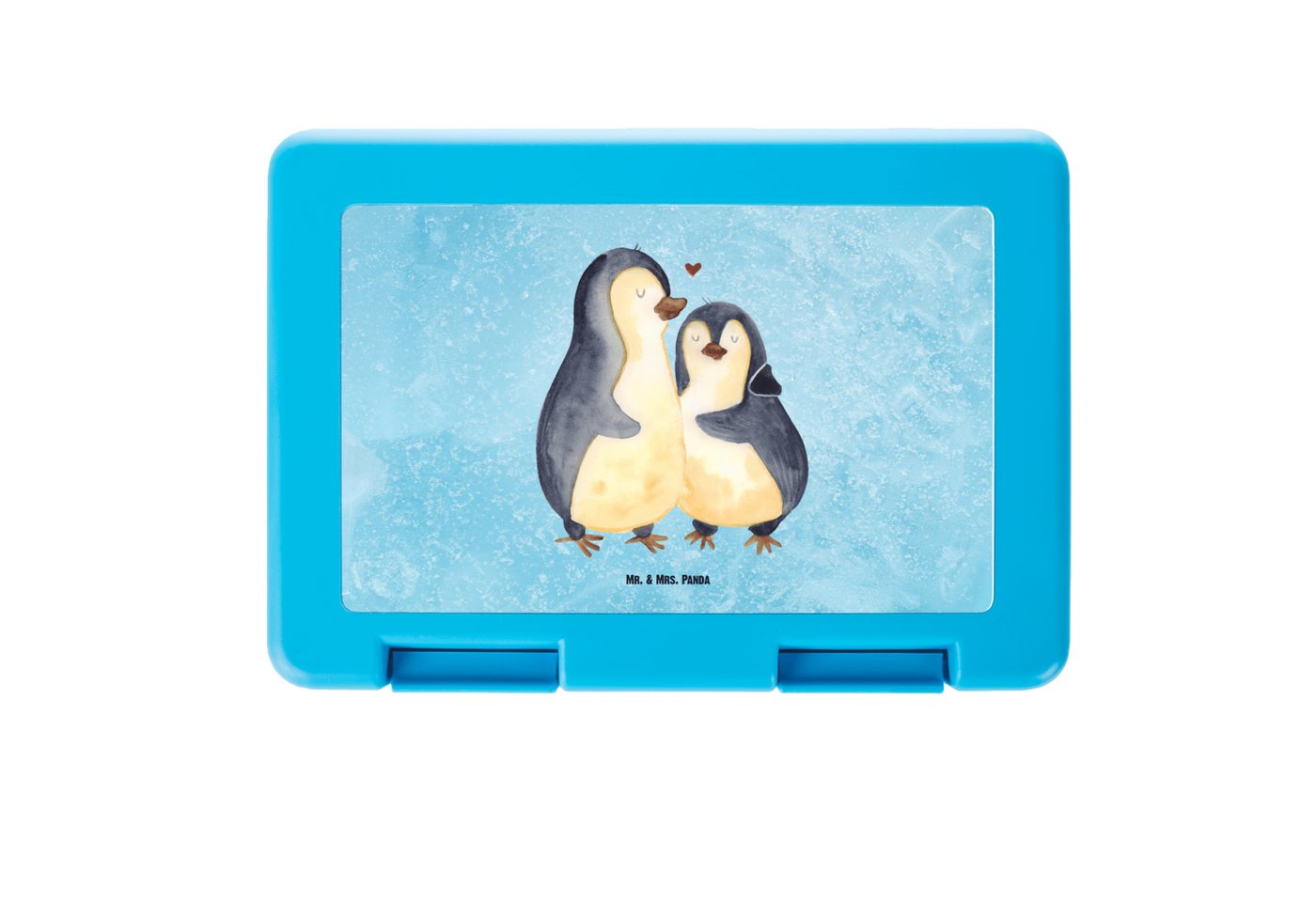Mr. & Mrs. Panda Butterdose Pinguin umarmen - Eisblau - Geschenk, Brotbox, Liebe, Umarmung verlie, Premium Kunststoff, (1-tlg), Sicherer Verschluss von Mr. & Mrs. Panda