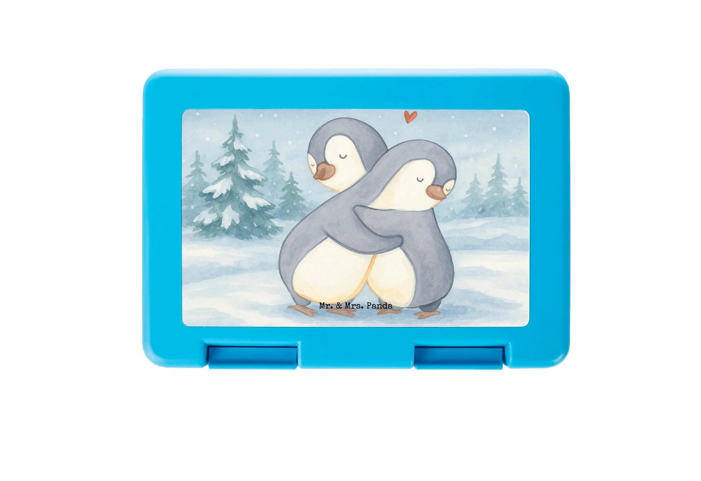Mr. & Mrs. Panda Butterdose Pinguine Kuscheln Design - Weiß - Geschenk, Brotbox, Brotdose Schule, Premium Kunststoff, (Packung, 1-tlg., Pinguine Kuscheln), Sticker Designs von Mr. & Mrs. Panda