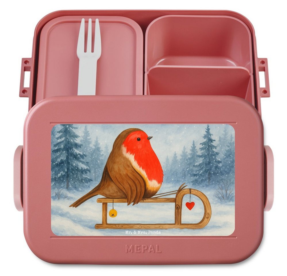Mr. & Mrs. Panda Butterdose Rotkehlchen Schlitten Design, MEPAL Bentobox, Rot Pastell, Brotdose, Polypropylen lebensmittelecht, (Packung, 1-tlg) von Mr. & Mrs. Panda