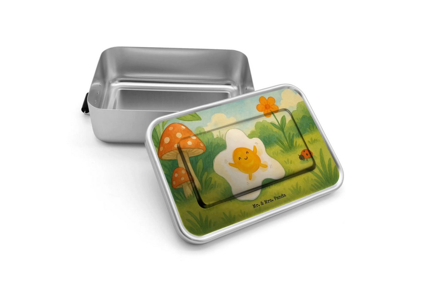 Mr. & Mrs. Panda Butterdose Spiegelei Ei Design - Weiß - Geschenk, Brotbox, Brotdose, Tiermotive, Premium Aluminium, (Packung, 1-tlg., Spiegelei), Nostalgisches Design von Mr. & Mrs. Panda