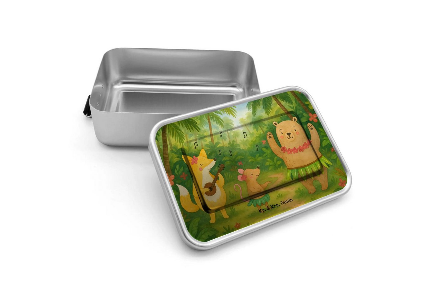 Mr. & Mrs. Panda Butterdose Waldtiere Aloha Design - Weiß - Geschenk, Brotdose, Brotbox, Gute Lau, Premium Aluminium, (Packung, 1-tlg., Waldtiere Aloha), Nostalgisches Design von Mr. & Mrs. Panda