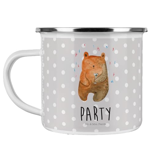 Mr. & Mrs. Panda Camping Emaille Tasse Bär Party - Geschenk, Geburtstag, Camping Tasse Metall, Abfeiern, Teddy, Emaille Campingbecher, Edelstahl von Mr. & Mrs. Panda